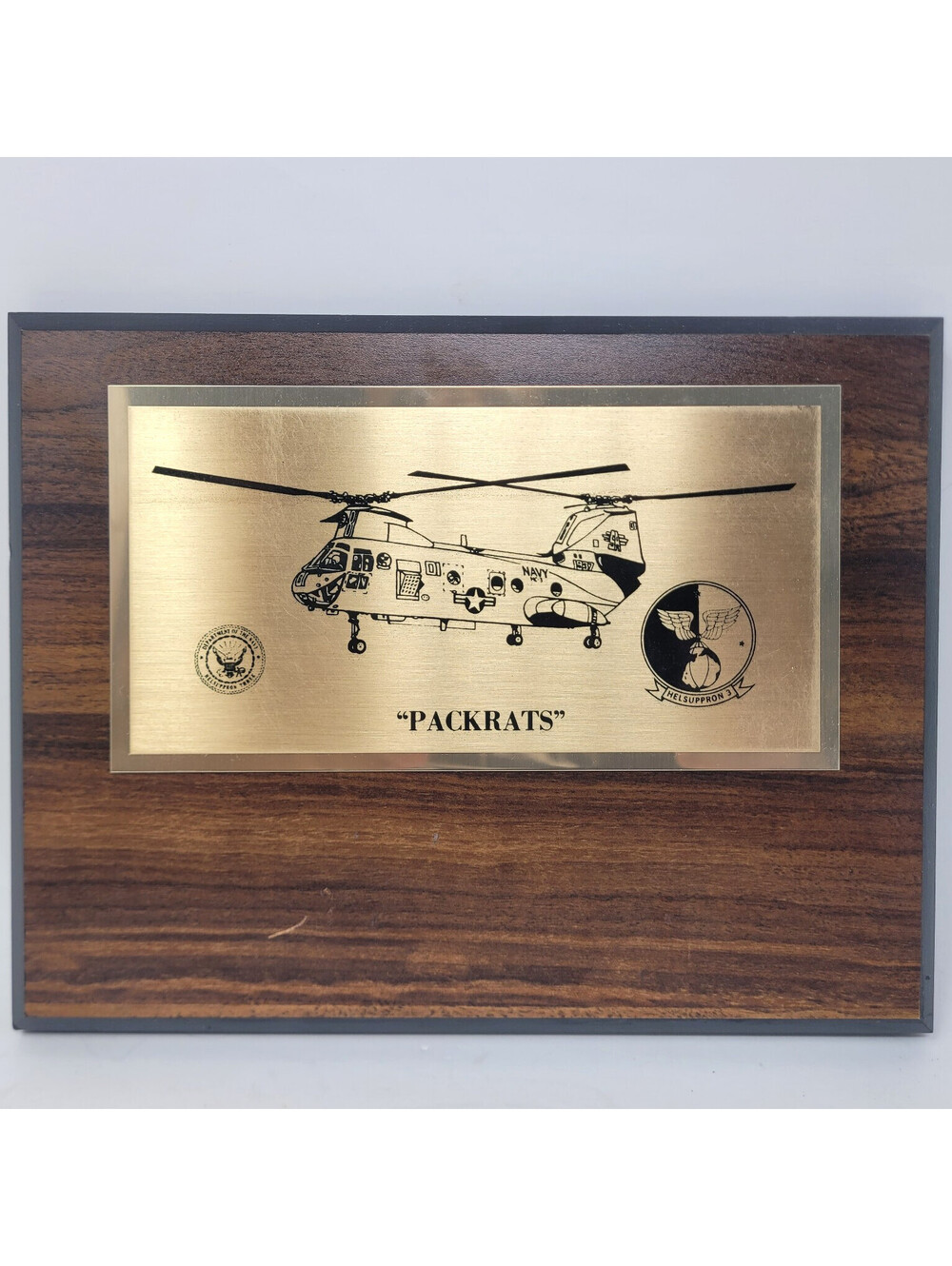 US Navy HELSUPPRON 3 Packrats Squadron Plaque CH-46 Sea Knight Helicopter 9"